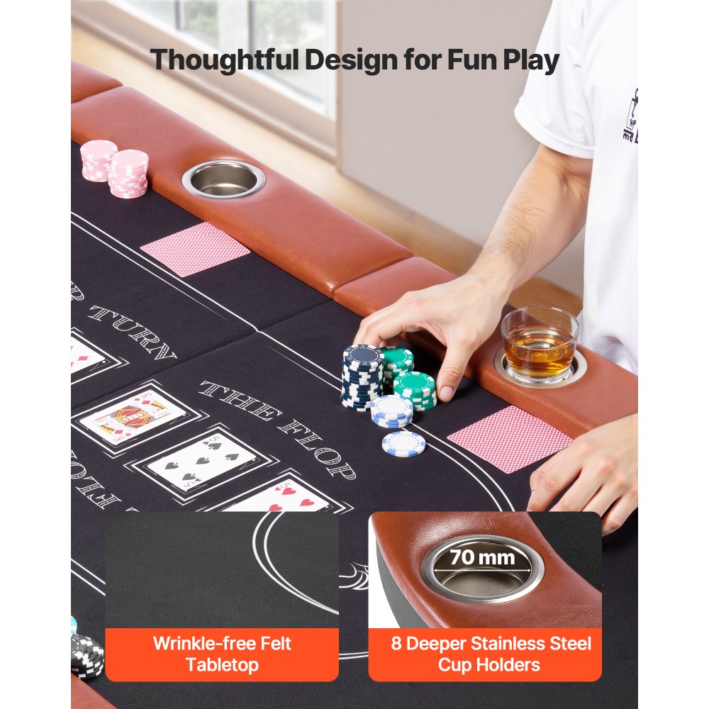 1828.8 mm Folding Poker Table Foldable 8 Player Casino Texas Holdem Table