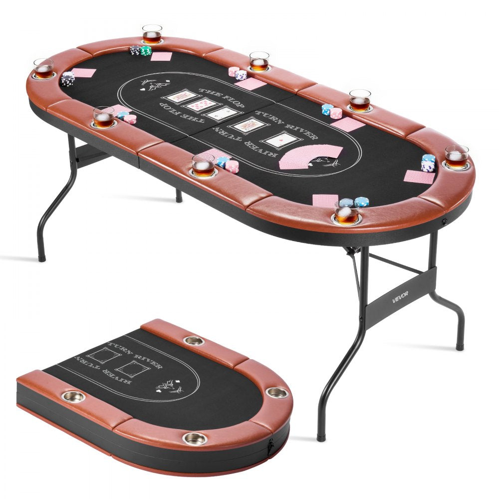 1828.8 mm Folding Poker Table Foldable 8 Player Casino Texas Holdem Table