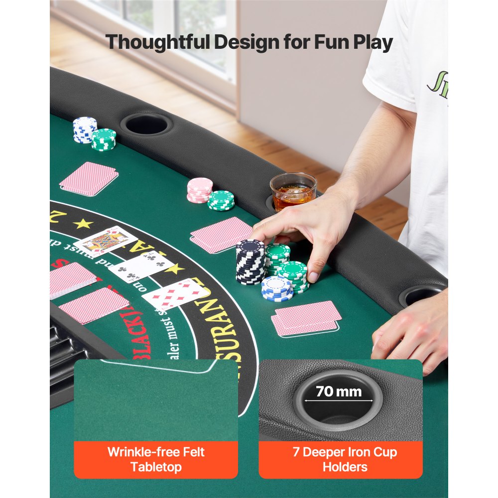 VEVOR 1828.8 mm Folding Poker Table Foldable 7 Player Casino Texas Holdem Table