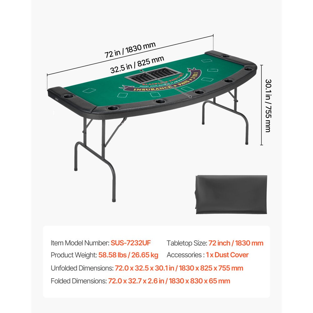 VEVOR 1828.8 mm Folding Poker Table Foldable 7 Player Casino Texas Holdem Table