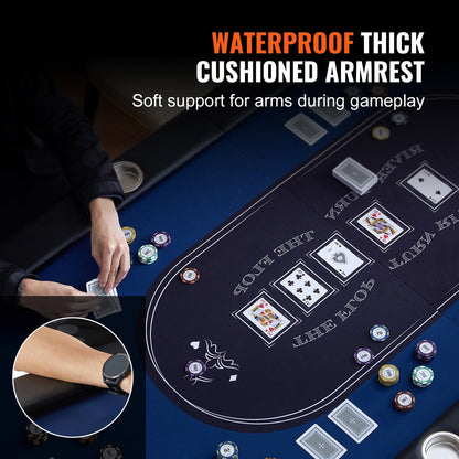 8-Player Foldable Poker Table with Padded Rails, 183cm Casino Blue