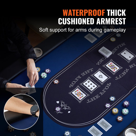 8-Player Foldable Poker Table with Padded Rails, 183cm Casino Blue
