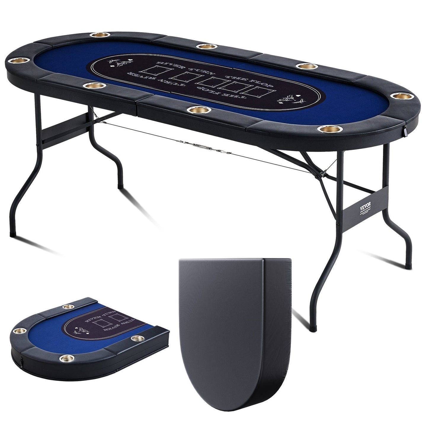 8-Player Foldable Poker Table with Padded Rails, 183cm Casino Blue