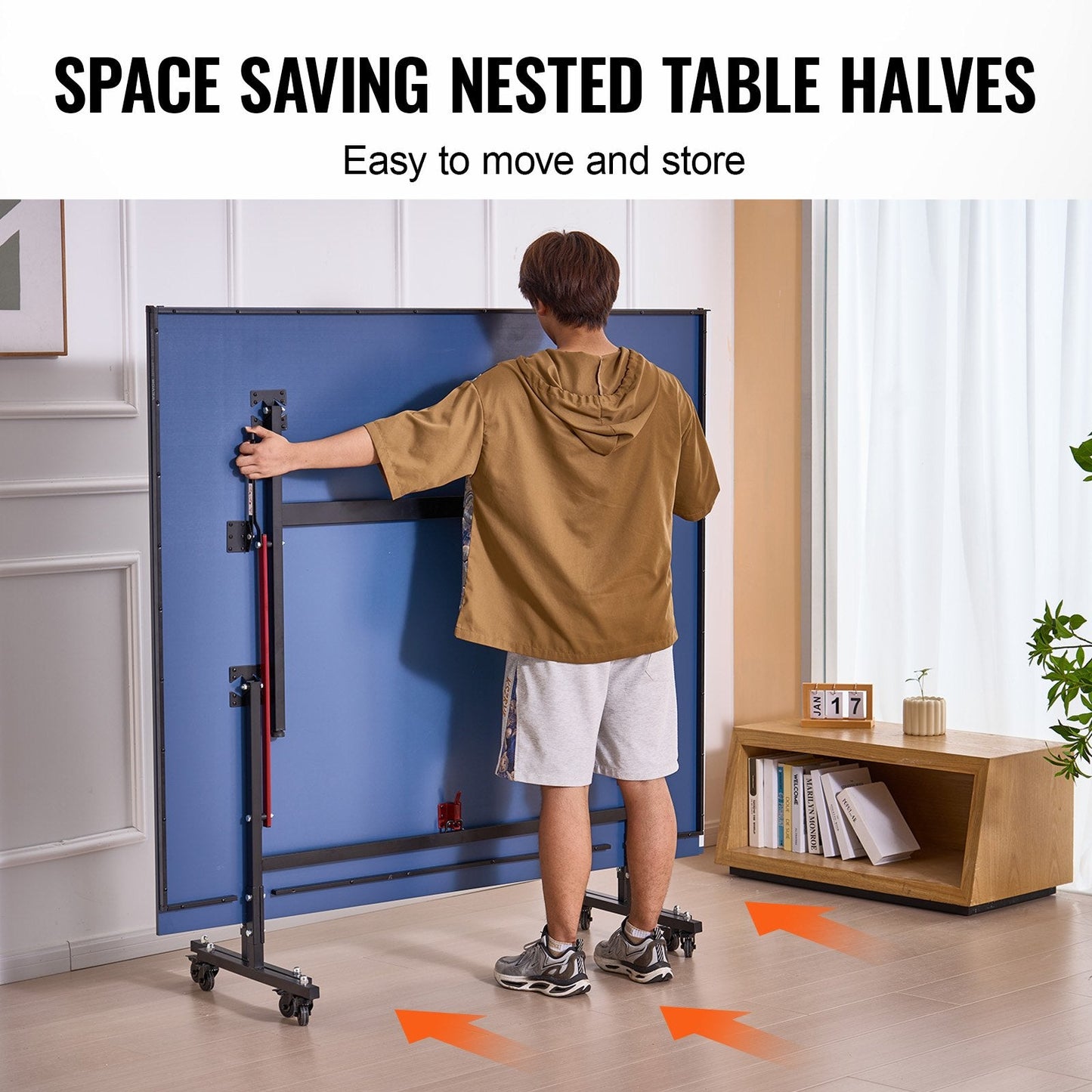 Foldable Indoor Table Tennis with Clamp Net, 2.74x1.52x0.76m, 54kg, Easy Setup