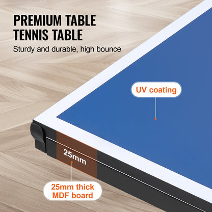 Ping Pong Table, Professional Table Tennis Game, Indoor MDF Portable Table Tennis Table, Foldable Ping Pong Table with Quick Clamp Net and Lockable Wheel, 10 Minute Easy Assembly, 25mm Tabletops