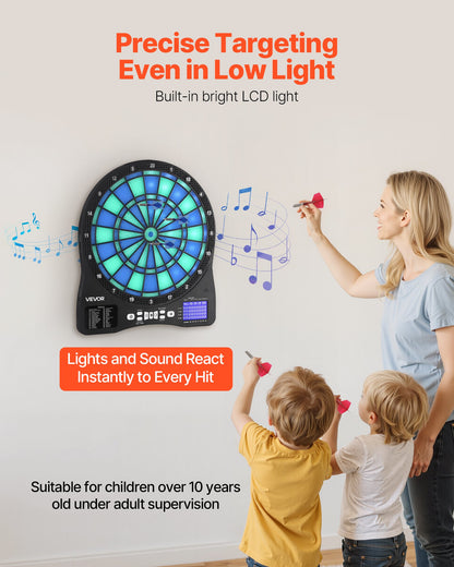 Electronic Dart Board, LED-Illuminated Target Dartboard with 48 Games & 500+ Variations, Includes 6 Dart Shafts with Flights & 50 Soft Tips, Cricket Scoring LCD Screen - Supports Up to 8 Players
