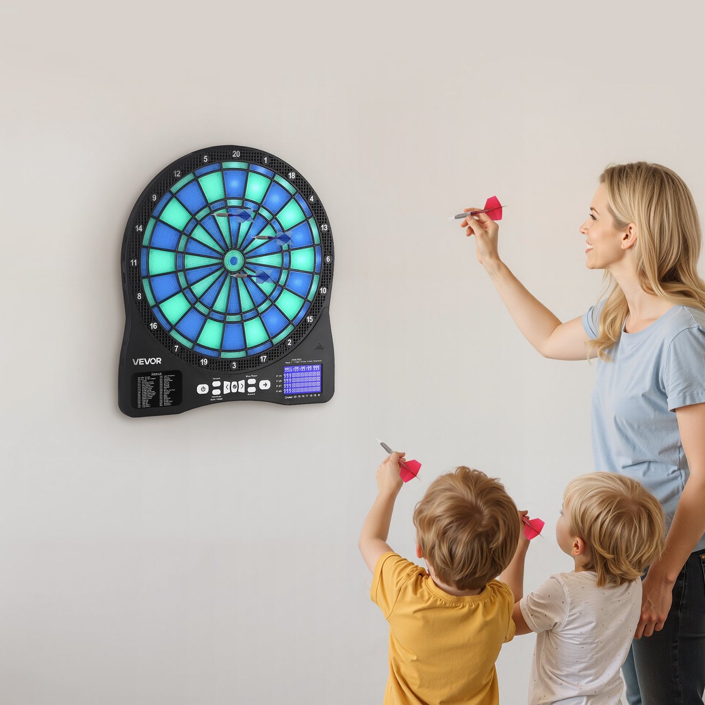 Electronic Dart Board, LED-Illuminated Target Dartboard with 48 Games & 500+ Variations, Includes 6 Dart Shafts with Flights & 50 Soft Tips, Cricket Scoring LCD Screen - Supports Up to 8 Players