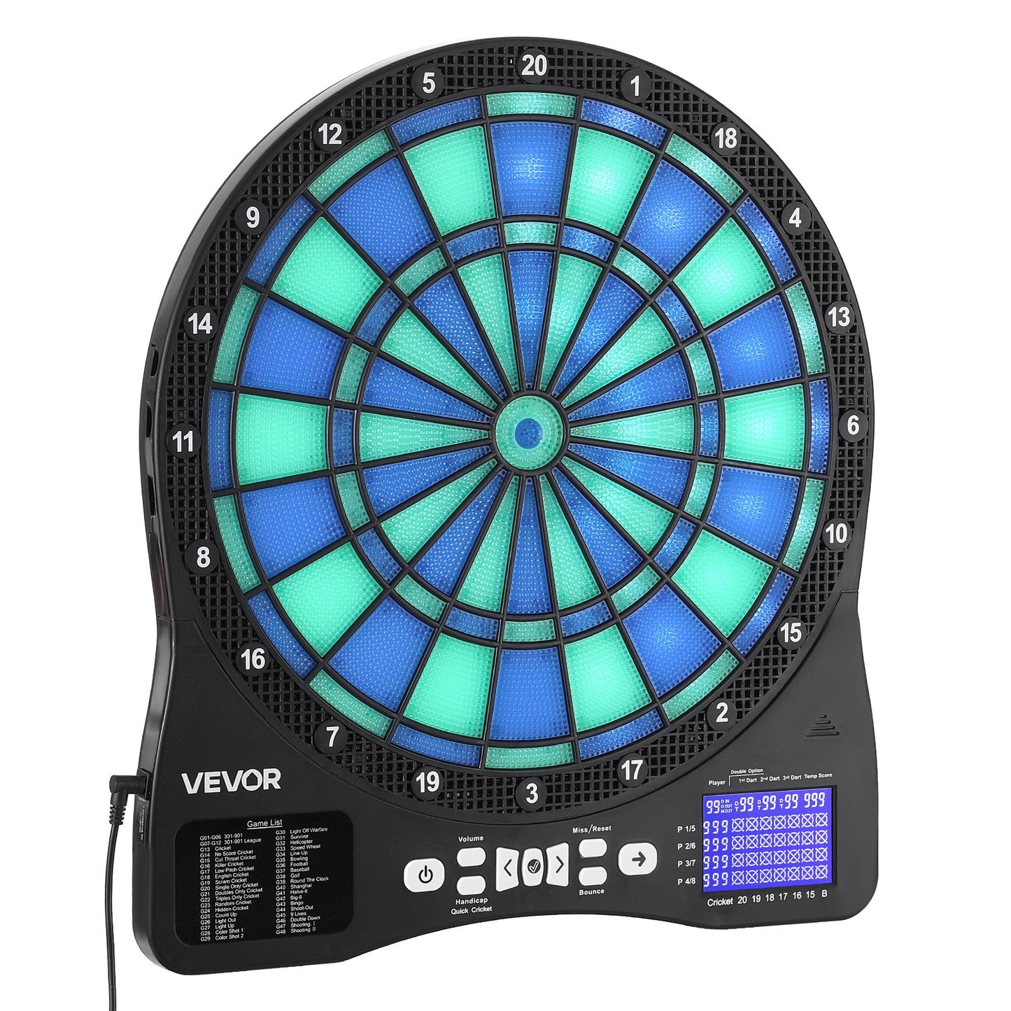 Electronic Dart Board, LED-Illuminated Target Dartboard with 48 Games & 500+ Variations, Includes 6 Dart Shafts with Flights & 50 Soft Tips, Cricket Scoring LCD Screen - Supports Up to 8 Players
