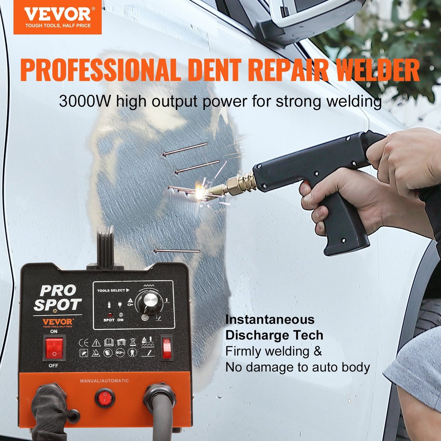 3KW Auto Body Dent Repair Spot Welder, 6 Modes, with 16 Welding Accessories