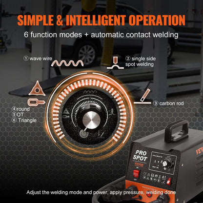 3KW Auto Body Dent Repair Spot Welder, 6 Modes, with 16 Welding Accessories