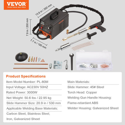 3KW Auto Body Dent Repair Spot Welder, 6 Modes, with 16 Welding Accessories
