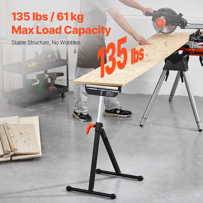 2-Pack Roller Stands, 61 kg Load Capacity, 680-1079.5 mm Adjustable Height, Folding Heavy Duty with Polished Steel Roller Head & Edge Guides, for Table Saw Outfeed Woodworking Extension Support