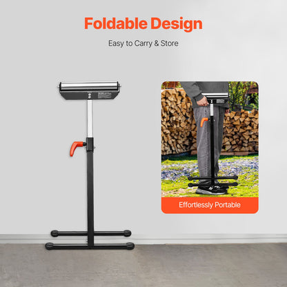 2-Pack Roller Stands, 61 kg Load Capacity, 680-1079.5 mm Adjustable Height, Folding Heavy Duty with Polished Steel Roller Head & Edge Guides, for Table Saw Outfeed Woodworking Extension Support