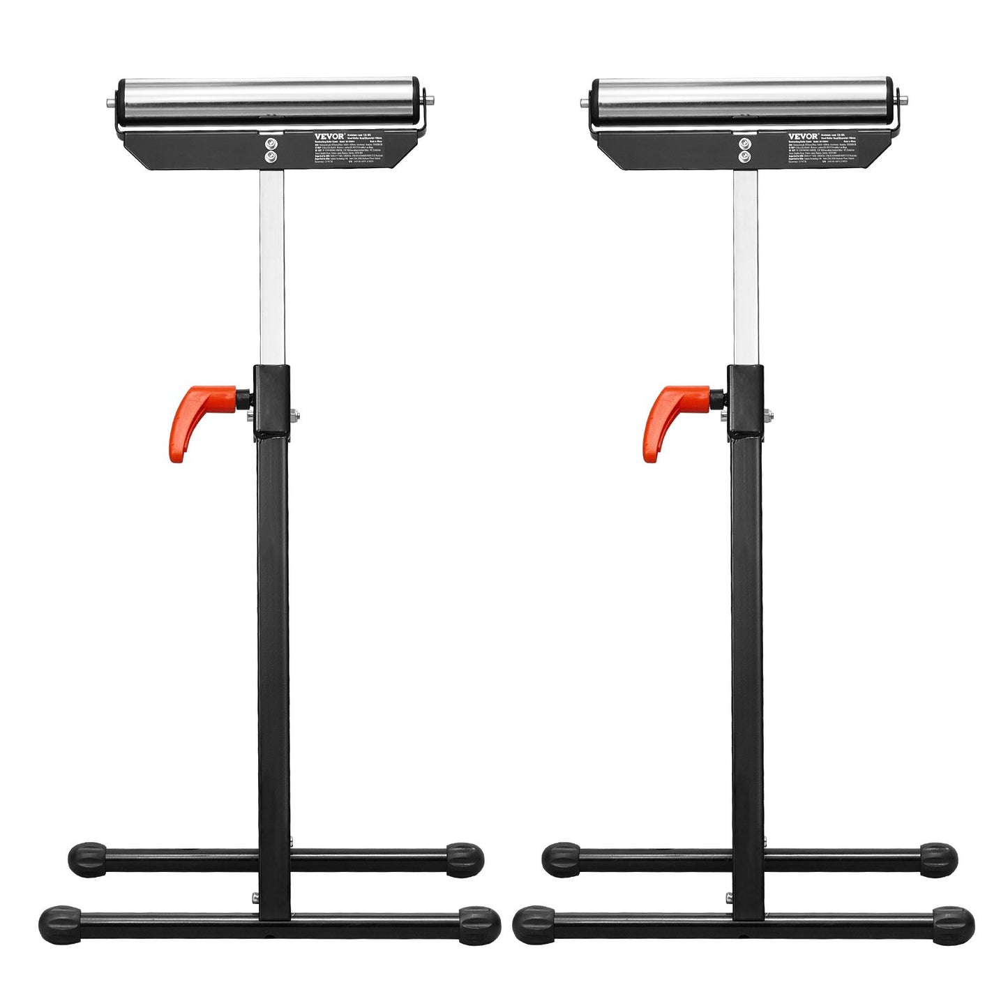 2-Pack Roller Stands, 61 kg Load Capacity, 680-1079.5 mm Adjustable Height, Folding Heavy Duty with Polished Steel Roller Head & Edge Guides, for Table Saw Outfeed Woodworking Extension Support