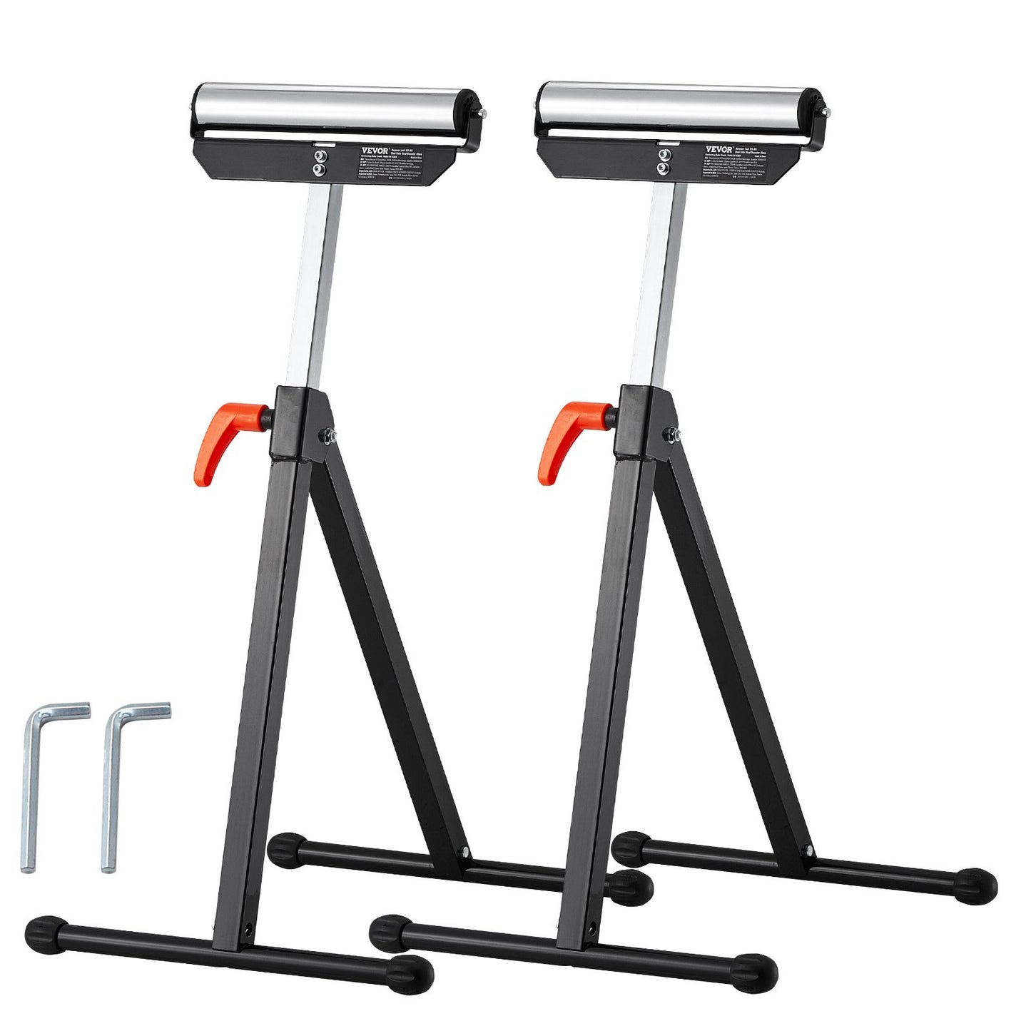 2-Pack Roller Stands, 61 kg Load Capacity, 680-1079.5 mm Adjustable Height, Folding Heavy Duty with Polished Steel Roller Head & Edge Guides, for Table Saw Outfeed Woodworking Extension Support