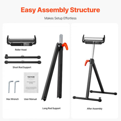 2 PCs Woodworking Roller Stands Max Load 113 kg Adjustable 685.8-1092.2 mm