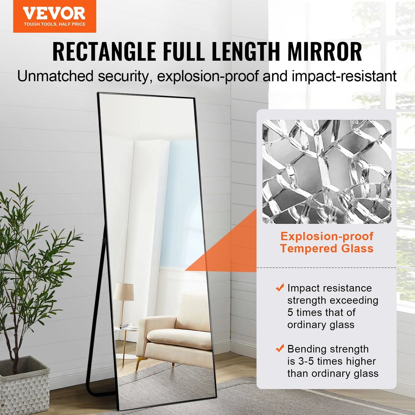 Full Body Mirror 1800x785 mm, Large Rectangle with Stand for Living Room/Bedroom