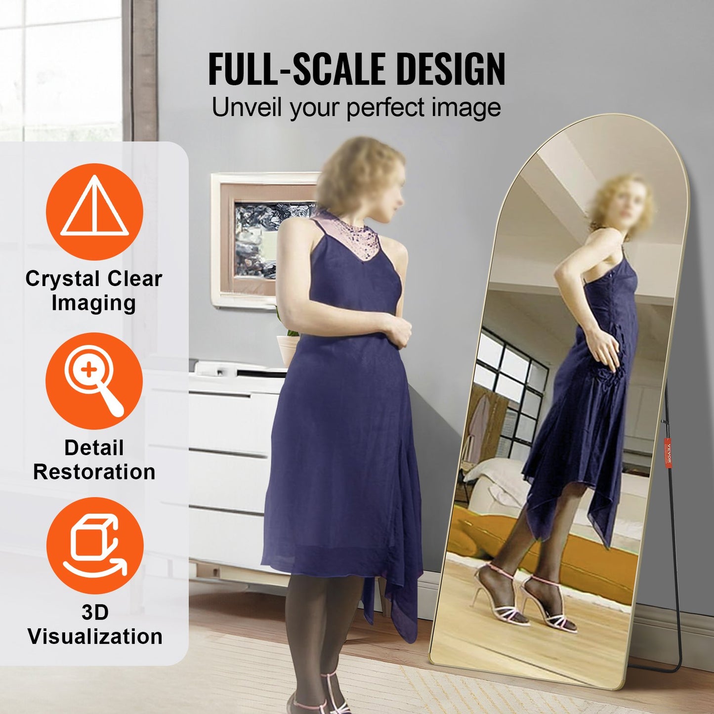 VEVOR Arched Full Length Mirror, 1800 x 760 mm, Large Free Standing Leaning Hanging
