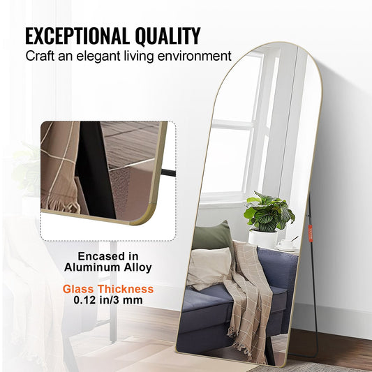 Arched Full Length Mirror, 1.8 x 0.76 m, Black Aluminum Frame, Free Standing