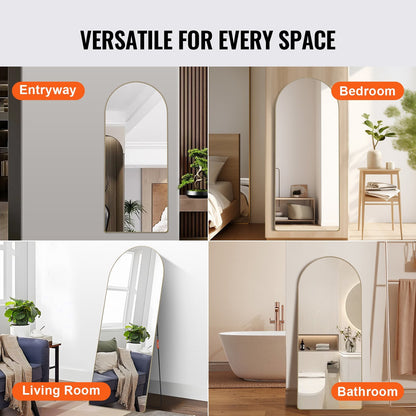 Arched Full Length Mirror, 1.8 x 0.76 m, Black Aluminum Frame, Free Standing
