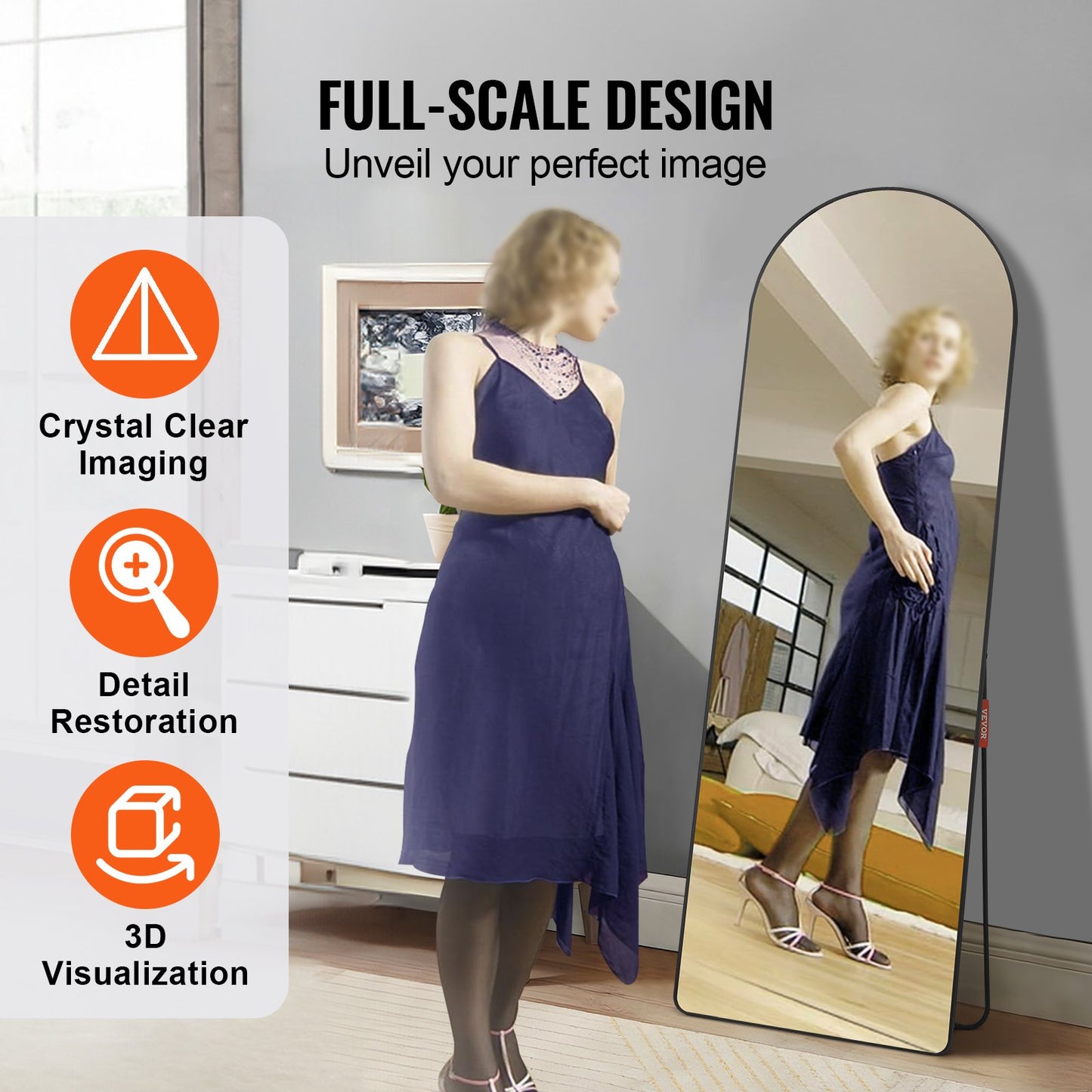 VEVOR Arched Full Length Mirror, 1650 x 558 mm, Large Free Standing Leaning Hanging