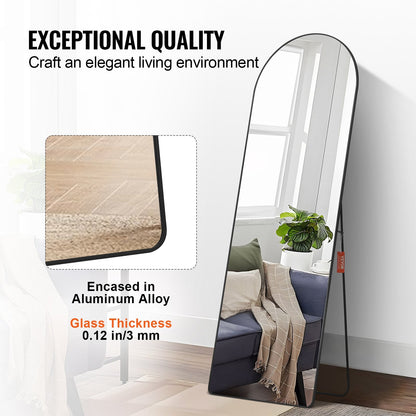 Arched Full Length Mirror 1.65 x 0.56m, Freestanding & Wall Mounted, Black