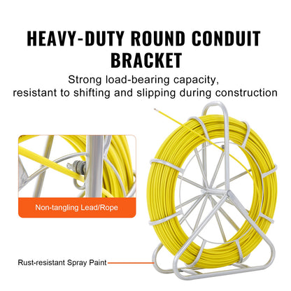 VEVOR Fish Tape Fiberglass, 150 m, 7.9 mm, Duct Rodder Fishtape Wire Puller, Cable