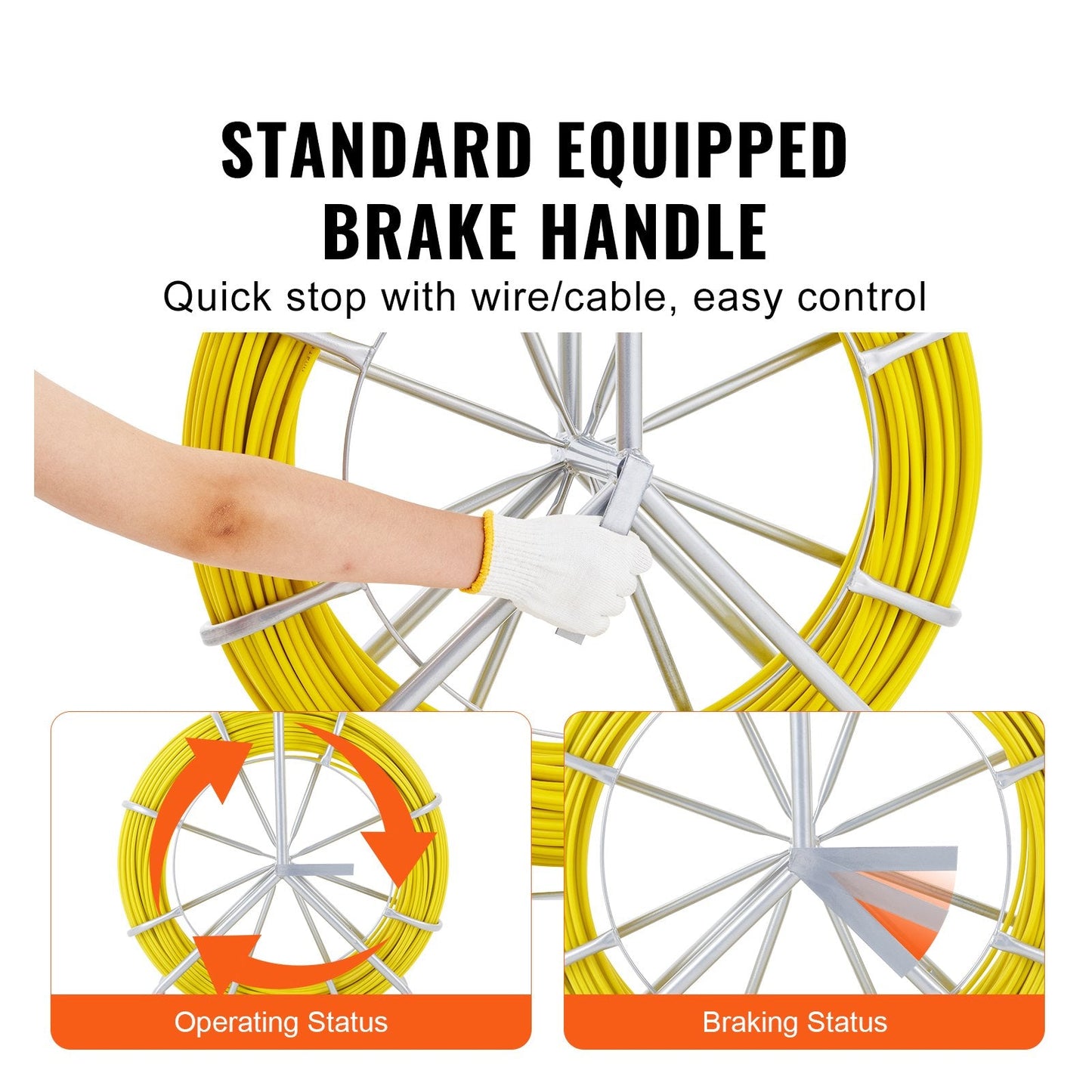 Fiberglass Fish Tape Wire Puller, 129.5 m, 6.35 mm with Steel Reel Stand