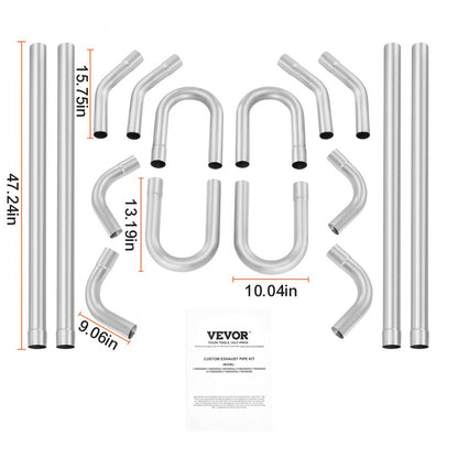 VEVOR DIY Universal Exhaust Kit 16 Pieces Exhaust Pipe Kit with Slip-Fit Joint
