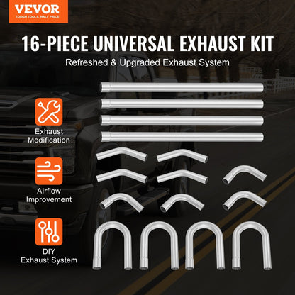 Universal DIY Exhaust Pipe Kit, 16-Piece, Slip-Fit, Steel, Easy Install