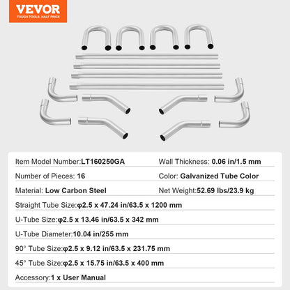 VEVOR DIY Universal Exhaust Kit 16 Pieces Exhaust Pipe Kit with Slip-Fit Joint