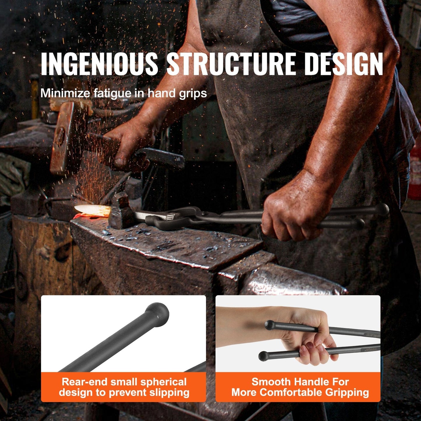 Blacksmith V-Bit Bolt Tongs, 0.46m Carbon Steel with Ergonomic Design