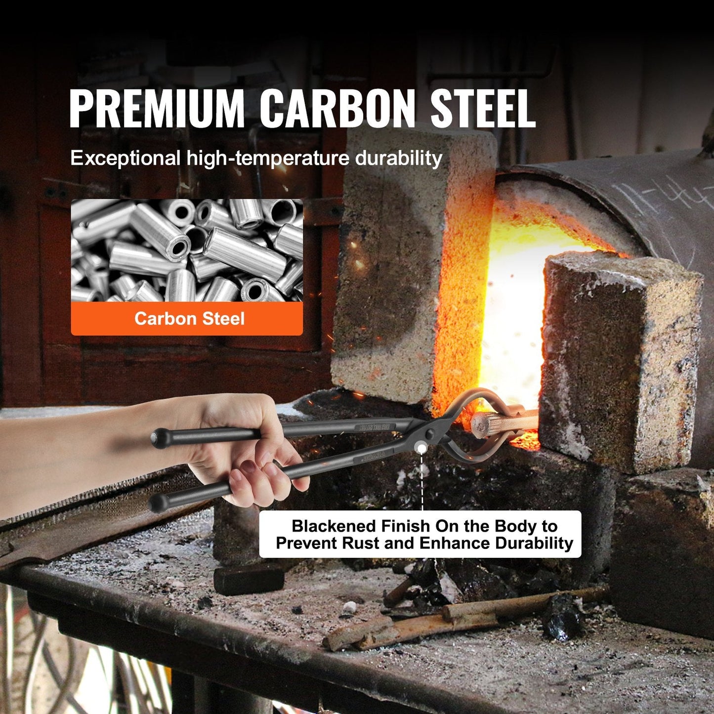 Blacksmith V-Bit Bolt Tongs, 0.46m Carbon Steel with Ergonomic Design
