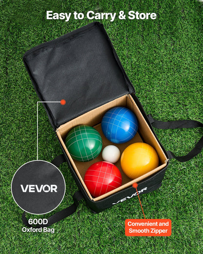 Bocce Ball Set, 100 mm, with 8 Resin Balls, Pallino, Carrying Bag and Measuring Rope, Red/Green/Blue/Yellow 4 Colors, for 2 to 8 Players, Bocce Ball Game Set for Beach, Lawn, Family Backyard