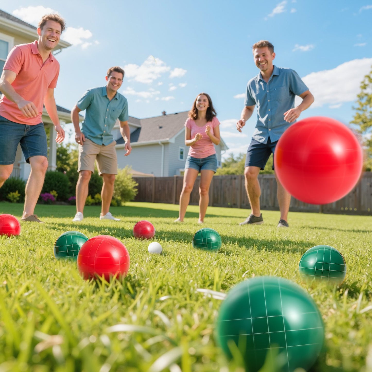 Bocce Ball Set, 107 mm, with 8 Resin Balls, Pallino, Carrying Bag and Measuring Rope, Red and Green 2 Colors, for 2 to 8 Players, Bocce Ball Game Set for Beach, Lawn, Family Backyard, Outdoor