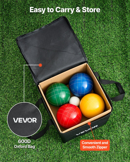 Bocce Ball Set, 107 mm, with 8 Resin Balls, Pallino, Carrying Bag and Measuring Rope, Red/Green/Blue/Yellow 4 Colors, for 2 to 8 Players, Bocce Ball Game Set for Beach, Lawn, Family Backyard