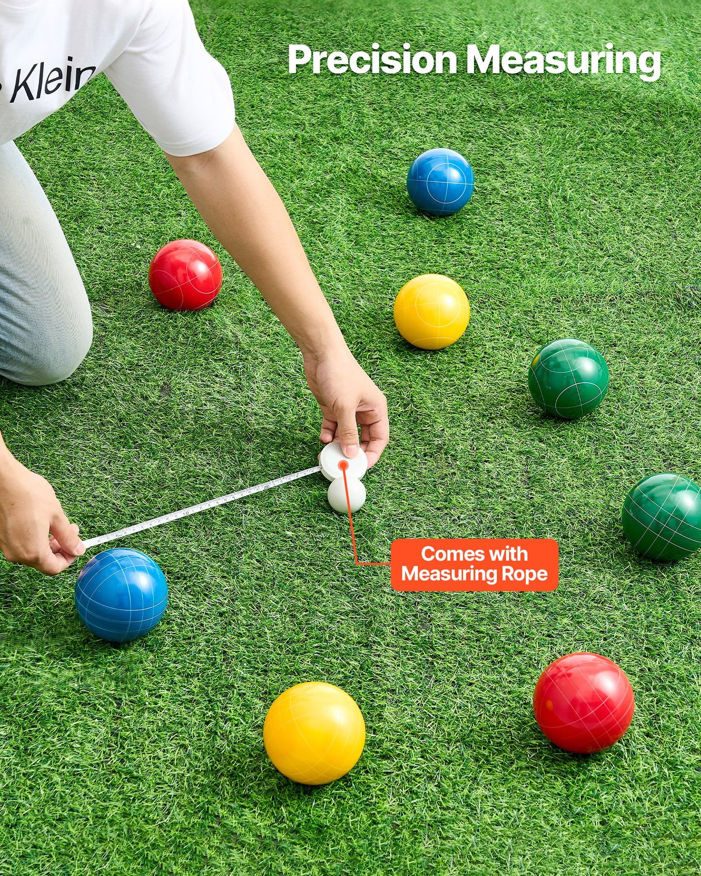 Bocce Ball Set, 90 mm, with 8 Resin Balls, Pallino, Carrying Bag and Measuring Rope, Red/Green/Blue/Yellow 4 Colors, for 2 to 8 Players, Bocce Ball Game Set for Beach, Lawn, Family Backyard