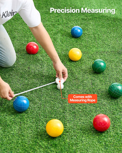 Bocce Ball Set, 90 mm, with 8 Resin Balls, Pallino, Carrying Bag and Measuring Rope, Red/Green/Blue/Yellow 4 Colors, for 2 to 8 Players, Bocce Ball Game Set for Beach, Lawn, Family Backyard