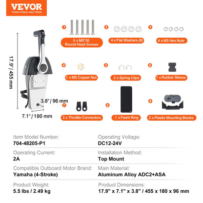VEVOR Boat Throttle Control, 704-48205-P1 Top-Mounted Outboard Remote Control Box