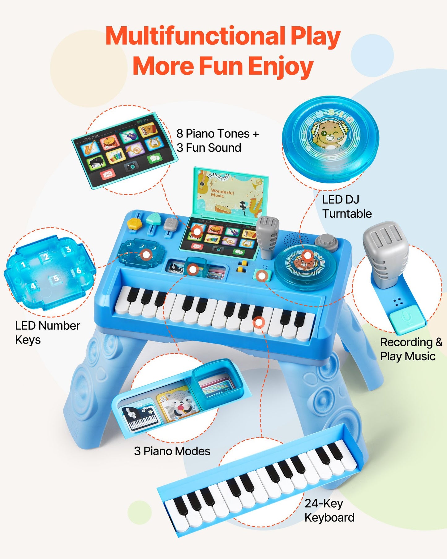 Baby DJ Playset for Toddlers 1-3, Educational Musical Table Toys with 133 Sound Sources, Recording and LED DJ Turntable, Baby Activity Table for Birthday, Gift for Kids Aged 6+ Months