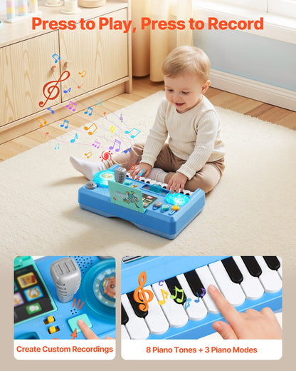 Baby DJ Playset for Toddlers 1-3, Educational Musical Table Toys with 133 Sound Sources, Recording and LED DJ Turntable, Baby Activity Table for Birthday, Gift for Kids Aged 6+ Months
