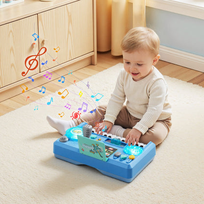Baby DJ Playset for Toddlers 1-3, Educational Musical Table Toys with 133 Sound Sources, Recording and LED DJ Turntable, Baby Activity Table for Birthday, Gift for Kids Aged 6+ Months