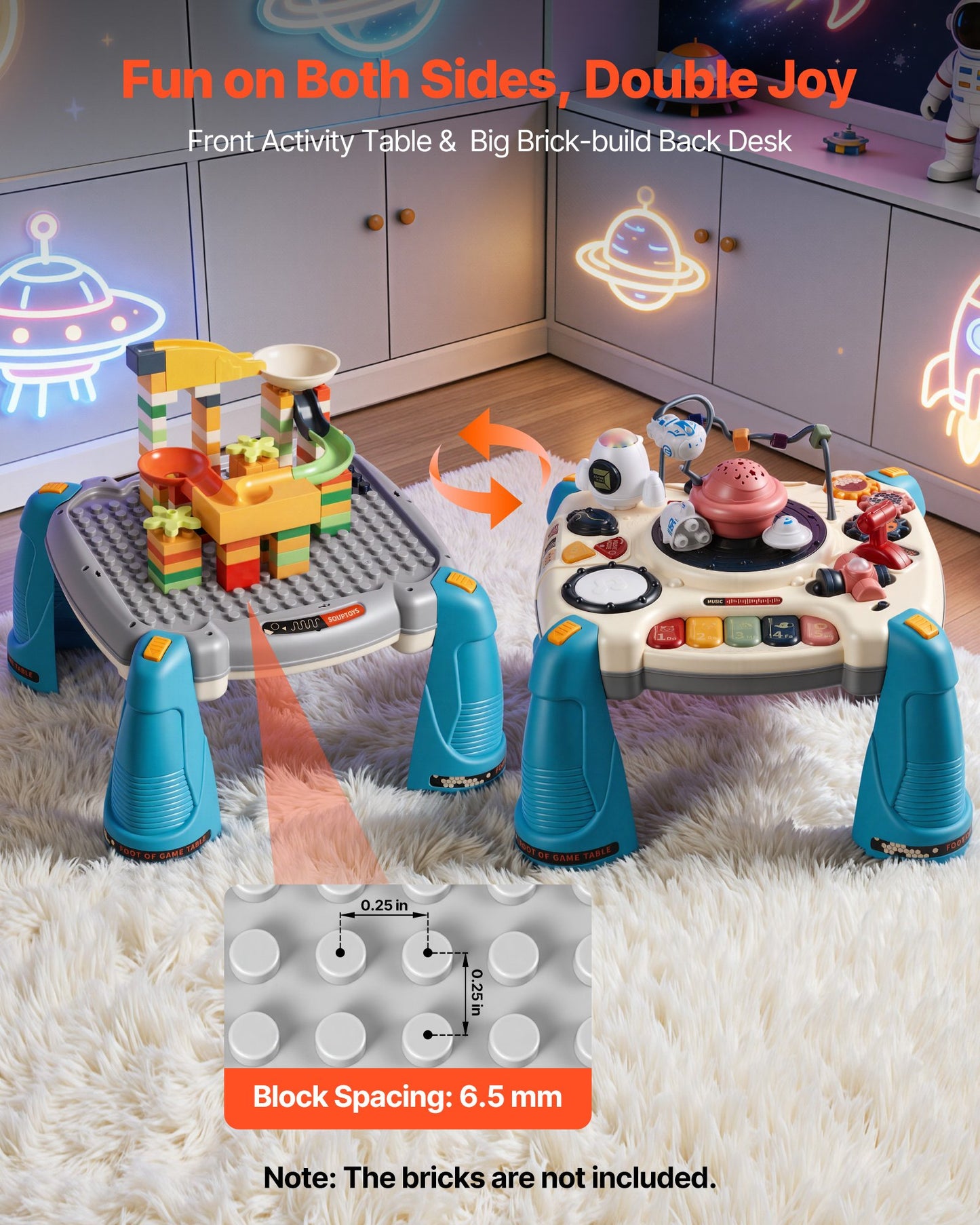 Baby Spacecraft Musical Table Toys for 1-3 Years Old, Learning Activity Desk with Space Theme & Soft-glow Star Projector & 60+ Sound Sources, Toddler Learning Table for Kids 6+ Months