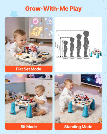 Baby Spacecraft Musical Table Toys for 1-3 Years Old, Learning Activity Desk with Space Theme & Soft-glow Star Projector & 60+ Sound Sources, Toddler Learning Table for Kids 6+ Months