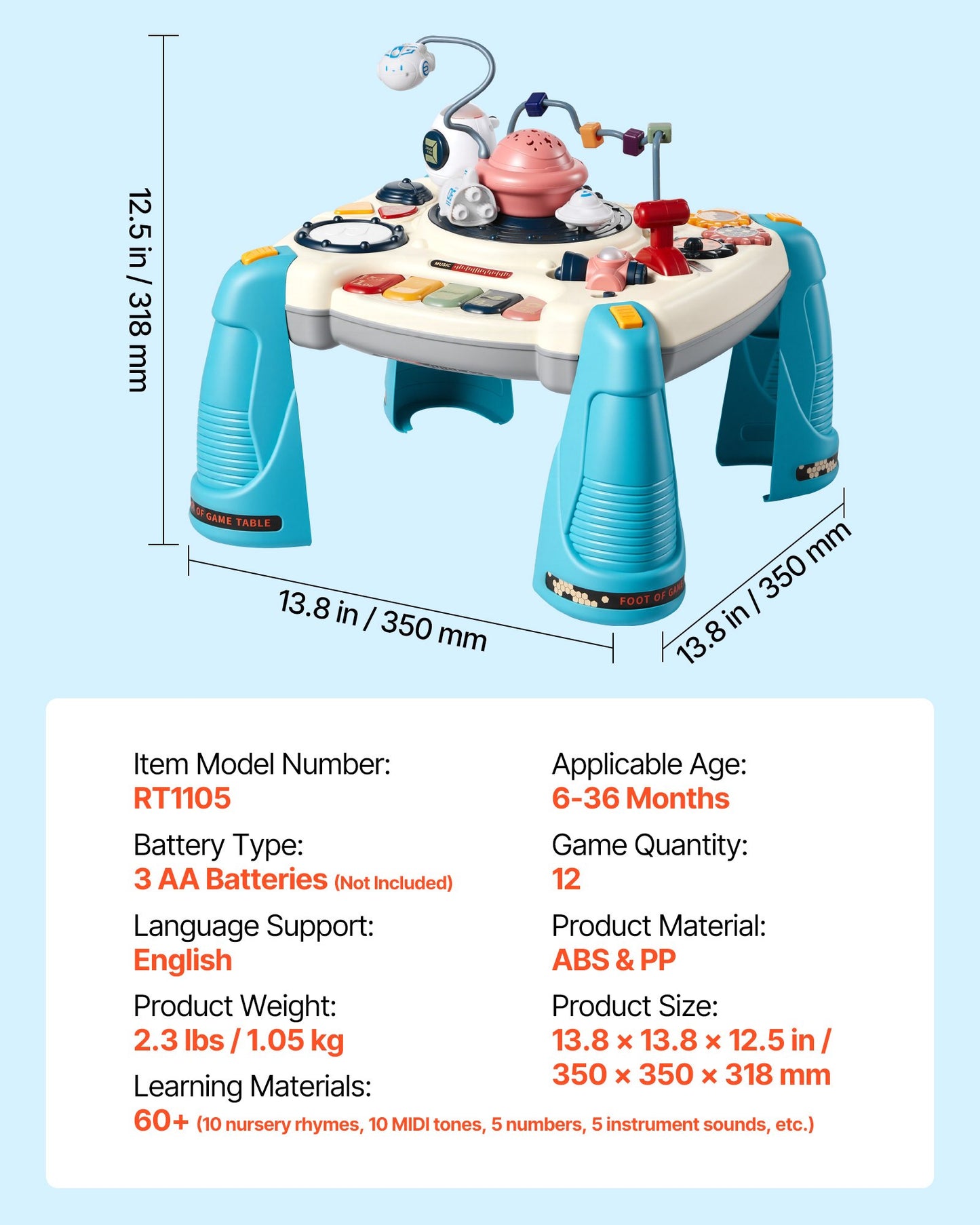 Baby Spacecraft Musical Table Toys for 1-3 Years Old, Learning Activity Desk with Space Theme & Soft-glow Star Projector & 60+ Sound Sources, Toddler Learning Table for Kids 6+ Months