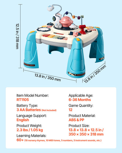 Baby Spacecraft Musical Table Toys for 1-3 Years Old, Learning Activity Desk with Space Theme & Soft-glow Star Projector & 60+ Sound Sources, Toddler Learning Table for Kids 6+ Months