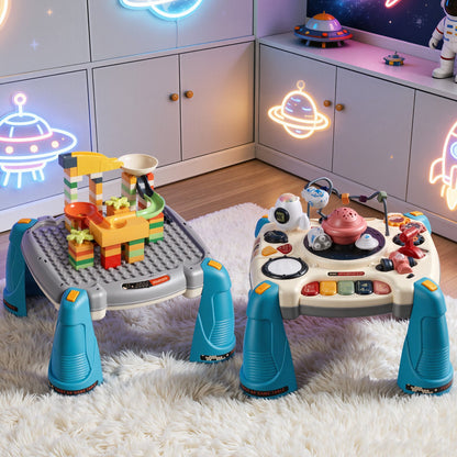 Baby Spacecraft Musical Table Toys for 1-3 Years Old, Learning Activity Desk with Space Theme & Soft-glow Star Projector & 60+ Sound Sources, Toddler Learning Table for Kids 6+ Months