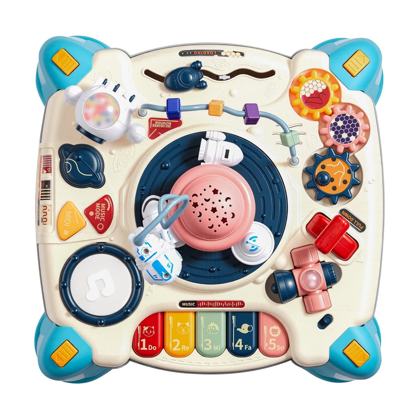 Baby Spacecraft Musical Table Toys for 1-3 Years Old, Learning Activity Desk with Space Theme & Soft-glow Star Projector & 60+ Sound Sources, Toddler Learning Table for Kids 6+ Months