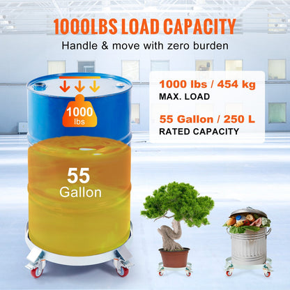 Heavy Duty 250L Drum Dolly, 454kg Capacity, Steel Frame with Swivel Casters