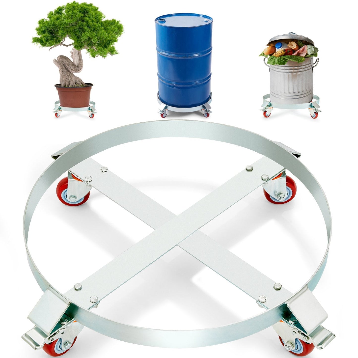 Heavy Duty 250L Drum Dolly, 454kg Capacity, Steel Frame with Swivel Casters